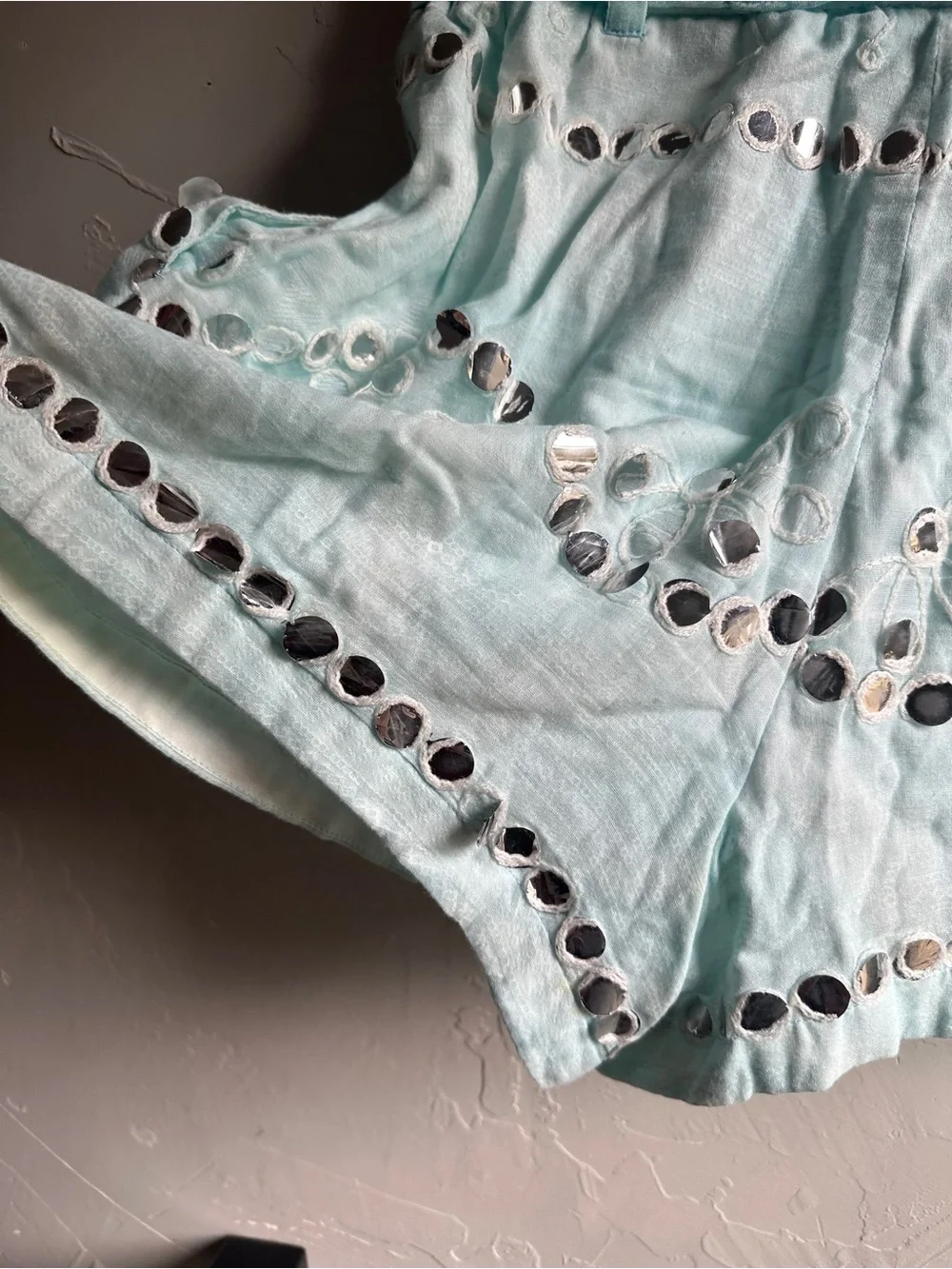 Juliet Dunn London‎ Aqua Mirror Embellished Shorts Boho Resort Luxe Beach Sz M